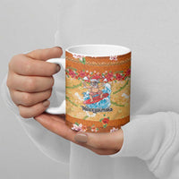 Hawaii Mele Kalikimaka Ceramic Mug Funny Santa Claus Surfing on Tropical Plants - Polynesian Pride