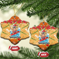 Hawaii Mele Kalikimaka Ceramic Ornament Funny Santa Claus Surfing on Tropical Plants - Polynesian Pride