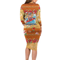 Hawaii Mele Kalikimaka Family Matching Long Sleeve Bodycon Dress and Hawaiian Shirt Funny Santa Claus Surfing on Tropical Plants - Polynesian Pride