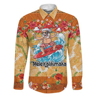 Hawaii Mele Kalikimaka Family Matching Mermaid Dress and Hawaiian Shirt Funny Santa Claus Surfing on Tropical Plants LT03 Dad's Shirt - Long Sleeve Multicolor - Polynesian Pride