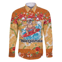 Hawaii Mele Kalikimaka Family Matching Off The Shoulder Long Sleeve Dress and Hawaiian Shirt Funny Santa Claus Surfing on Tropical Plants - Polynesian Pride