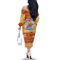 Hawaii Mele Kalikimaka Family Matching Off The Shoulder Long Sleeve Dress and Hawaiian Shirt Funny Santa Claus Surfing on Tropical Plants - Polynesian Pride