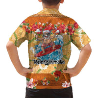 Hawaii Mele Kalikimaka Family Matching Off Shoulder Maxi Dress and Hawaiian Shirt Funny Santa Claus Surfing on Tropical Plants LT03 - Polynesian Pride