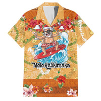 Hawaii Mele Kalikimaka Family Matching Off Shoulder Maxi Dress and Hawaiian Shirt Funny Santa Claus Surfing on Tropical Plants LT03 Dad's Shirt - Short Sleeve Multicolor - Polynesian Pride