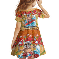 Hawaii Mele Kalikimaka Family Matching Off Shoulder Short Dress and Hawaiian Shirt Funny Santa Claus Surfing on Tropical Plants LT03 - Polynesian Pride