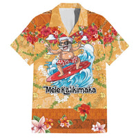 Hawaii Mele Kalikimaka Family Matching Off Shoulder Short Dress and Hawaiian Shirt Funny Santa Claus Surfing on Tropical Plants LT03 Dad's Shirt - Short Sleeve Multicolor - Polynesian Pride