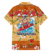 Hawaii Mele Kalikimaka Family Matching Off Shoulder Short Dress and Hawaiian Shirt Funny Santa Claus Surfing on Tropical Plants - Polynesian Pride