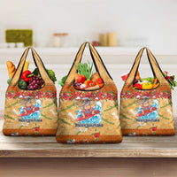 Hawaii Mele Kalikimaka Grocery Bag Funny Santa Claus Surfing on Tropical Plants - Polynesian Pride