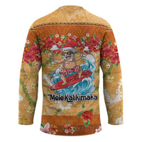 Hawaii Mele Kalikimaka Hockey Jersey Funny Santa Claus Surfing on Tropical Plants - Polynesian Pride