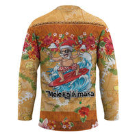 Hawaii Mele Kalikimaka Hockey Jersey Funny Santa Claus Surfing on Tropical Plants LT03 - Polynesian Pride