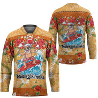 Hawaii Mele Kalikimaka Hockey Jersey Funny Santa Claus Surfing on Tropical Plants LT03 - Polynesian Pride