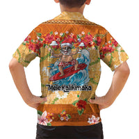 Hawaii Mele Kalikimaka Kid Hawaiian Shirt Funny Santa Claus Surfing on Tropical Plants - Polynesian Pride