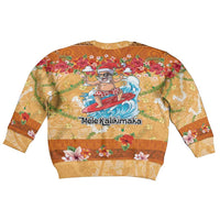Hawaii Mele Kalikimaka Kid Ugly Christmas Sweater Funny Santa Claus Surfing on Tropical Plants - Polynesian Pride