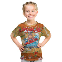 Hawaii Mele Kalikimaka Kid T Shirt Funny Santa Claus Surfing on Tropical Plants LT03 Multicolor - Polynesian Pride
