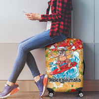 Hawaii Mele Kalikimaka Luggage Cover Funny Santa Claus Surfing on Tropical Plants - Polynesian Pride