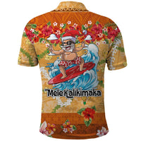Hawaii Mele Kalikimaka Polo Shirt Funny Santa Claus Surfing on Tropical Plants LT03 - Polynesian Pride