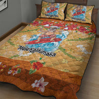 Hawaii Mele Kalikimaka Quilt Bed Set Funny Santa Claus Surfing on Tropical Plants - Polynesian Pride