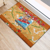 Hawaii Mele Kalikimaka Rubber Doormat Funny Santa Claus Surfing on Tropical Plants - Polynesian Pride