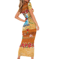 Hawaii Mele Kalikimaka Short Sleeve Bodycon Dress Funny Santa Claus Surfing on Tropical Plants LT03 - Polynesian Pride