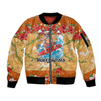 Hawaii Mele Kalikimaka Sleeve Zip Bomber Jacket Funny Santa Claus Surfing on Tropical Plants - Polynesian Pride