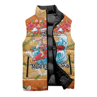 Hawaii Mele Kalikimaka Sleeveless Puffer Jacket Funny Santa Claus Surfing on Tropical Plants - Polynesian Pride