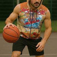 Hawaii Mele Kalikimaka Sleeveless Zip Hoodie Funny Santa Claus Surfing on Tropical Plants - Polynesian Pride