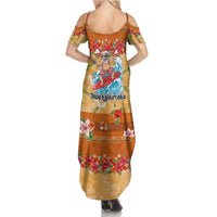 Hawaii Mele Kalikimaka Summer Maxi Dress Funny Santa Claus Surfing on Tropical Plants - Polynesian Pride