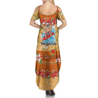 Hawaii Mele Kalikimaka Summer Maxi Dress Funny Santa Claus Surfing on Tropical Plants LT03 - Polynesian Pride