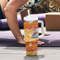 Hawaii Mele Kalikimaka Tumbler With Handle Funny Santa Claus Surfing on Tropical Plants - Polynesian Pride