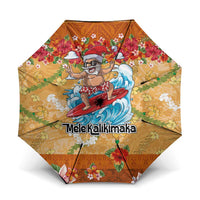 Hawaii Mele Kalikimaka Umbrella Funny Santa Claus Surfing on Tropical Plants - Polynesian Pride