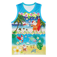 Polynesian Merry Christmas Basketball Jersey Funny Santa Beach Tropical Plant and Turtle - Polynesian Pride