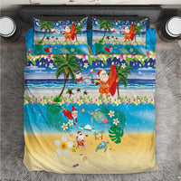 Polynesian Merry Christmas Bedding Set Funny Santa Beach Tropical Plant and Turtle - Polynesian Pride