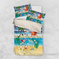 Polynesian Merry Christmas Bedding Set Funny Santa Beach Tropical Plant and Turtle - Polynesian Pride