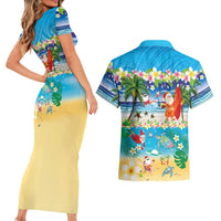 Polynesian Merry Christmas Couples Matching Short Sleeve Bodycon Dress and Hawaiian Shirt Funny Santa Beach Tropical Plant and Turtle - Polynesian Pride