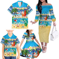 Polynesian Merry Christmas Family Matching Off The Shoulder Long Sleeve Dress and Hawaiian Shirt Funny Santa Beach Tropical Plant and Turtle LT03 - Polynesian Pride