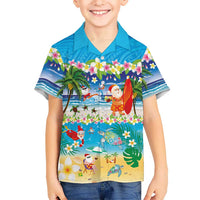 Polynesian Merry Christmas Family Matching Off The Shoulder Long Sleeve Dress and Hawaiian Shirt Funny Santa Beach Tropical Plant and Turtle LT03 Son's Shirt Multicolor - Polynesian Pride