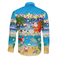 Polynesian Merry Christmas Family Matching Off Shoulder Maxi Dress and Hawaiian Shirt Funny Santa Beach Tropical Plant and Turtle LT03 - Polynesian Pride
