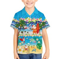 Polynesian Merry Christmas Family Matching Off Shoulder Maxi Dress and Hawaiian Shirt Funny Santa Beach Tropical Plant and Turtle LT03 Son's Shirt Multicolor - Polynesian Pride