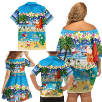 Polynesian Merry Christmas Family Matching Off Shoulder Short Dress and Hawaiian Shirt Funny Santa Beach Tropical Plant and Turtle LT03 - Polynesian Pride