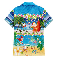 Polynesian Merry Christmas Family Matching Off Shoulder Short Dress and Hawaiian Shirt Funny Santa Beach Tropical Plant and Turtle LT03 - Polynesian Pride