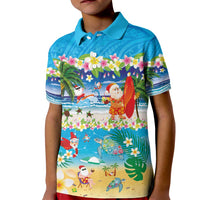 Polynesian Merry Christmas Kid Polo Shirt Funny Santa Beach Tropical Plant and Turtle - Polynesian Pride