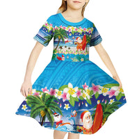 Polynesian Merry Christmas Kid Short Sleeve Dress Funny Santa Beach Tropical Plant and Turtle LT03 - Polynesian Pride