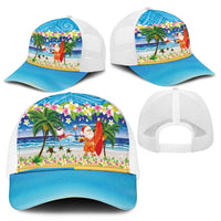 Polynesian Merry Christmas Mesh Trucker Cap Funny Santa Beach Tropical Plant and Turtle - Polynesian Pride