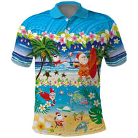 Polynesian Merry Christmas Polo Shirt Funny Santa Beach Tropical Plant and Turtle - Polynesian Pride