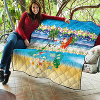 Polynesian Merry Christmas Quilt Funny Santa Beach Tropical Plant and Turtle - Polynesian Pride