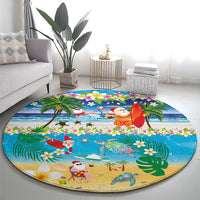 Polynesian Merry Christmas Round Carpet Funny Santa Beach Tropical Plant and Turtle - Polynesian Pride