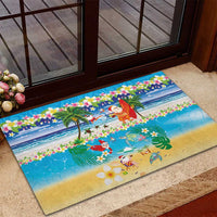 Polynesian Merry Christmas Rubber Doormat Funny Santa Beach Tropical Plant and Turtle - Polynesian Pride