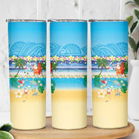Polynesian Merry Christmas Skinny Tumbler Funny Santa Beach Tropical Plant and Turtle - Polynesian Pride