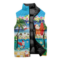 Polynesian Merry Christmas Sleeveless Puffer Jacket Funny Santa Beach Tropical Plant and Turtle - Polynesian Pride
