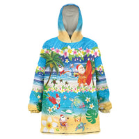 Polynesian Merry Christmas Wearable Blanket Hoodie Funny Santa Beach Tropical Plant and Turtle - Polynesian Pride